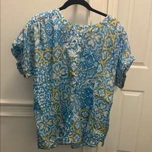 Ann Taylor Floral Blue and Yellow Women's Top